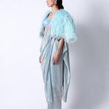 RiRi Blouse with Feather Jacket and Galaxy Sari