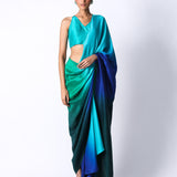 Fringe Pallu Blouse with Ombré Masai Godet Sari