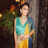 Jessel Taank in Aly Blouse & Beaded ombre Godet Sari