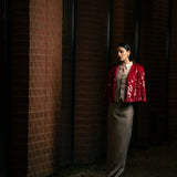 Radhikka Madan in Essential Jersey Shirt with Alex Waistcoat 2.0 Corp Skirt and Max Cape