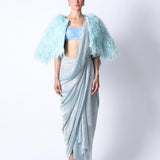 RiRi Blouse with Feather Jacket and Galaxy Sari