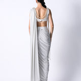 RiRi Blouse with Pearl Pallu and Waterfall Sari