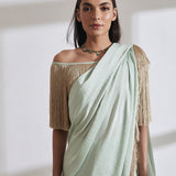 Noor Fringe Sari with Off Shoulder Fringe Top