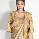 Metallic 2.0 Sari with Milkyway Crossover Top and Wave Cape